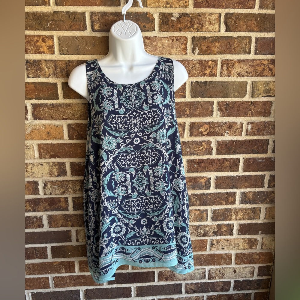 Floral Patterned Tank Top - Blue and Black